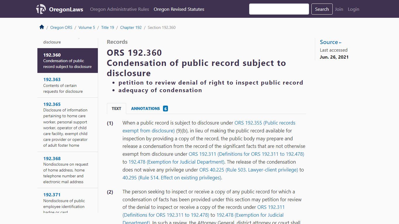 ORS 192.360 - Condensation of public record subject to disclosure